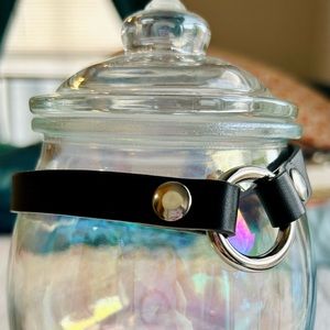 Black Leather Strap O Ring Choker Adjustable Collar